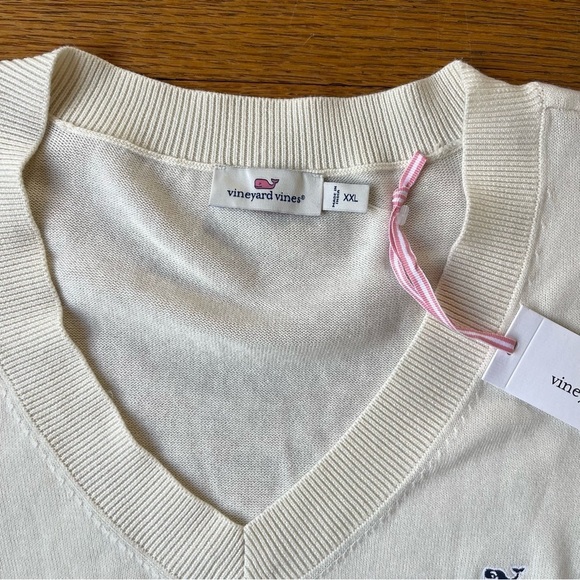 NEW Vineyard Vines Heritage Cotton V Neck Sweater White Size XXL 2E1047 NWT - Picture 2 of 6